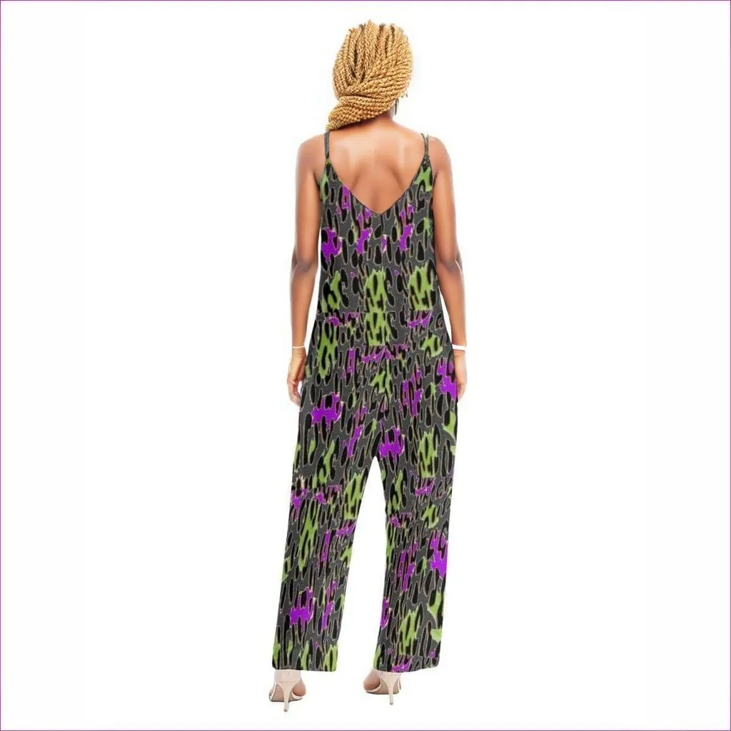 Leopard Splash Grunge Womens Loose Cami Jumpsuit