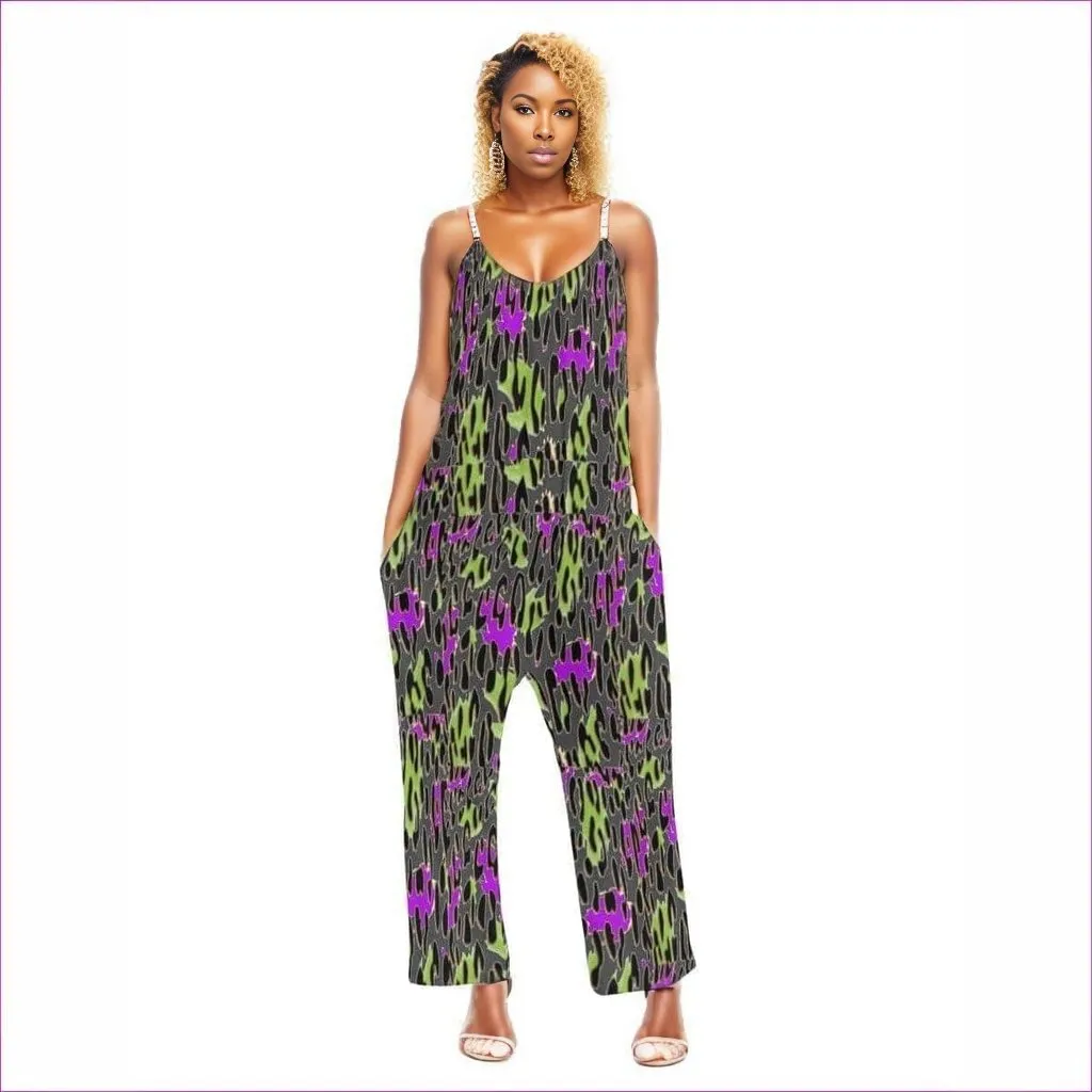 Leopard Splash Grunge Womens Loose Cami Jumpsuit