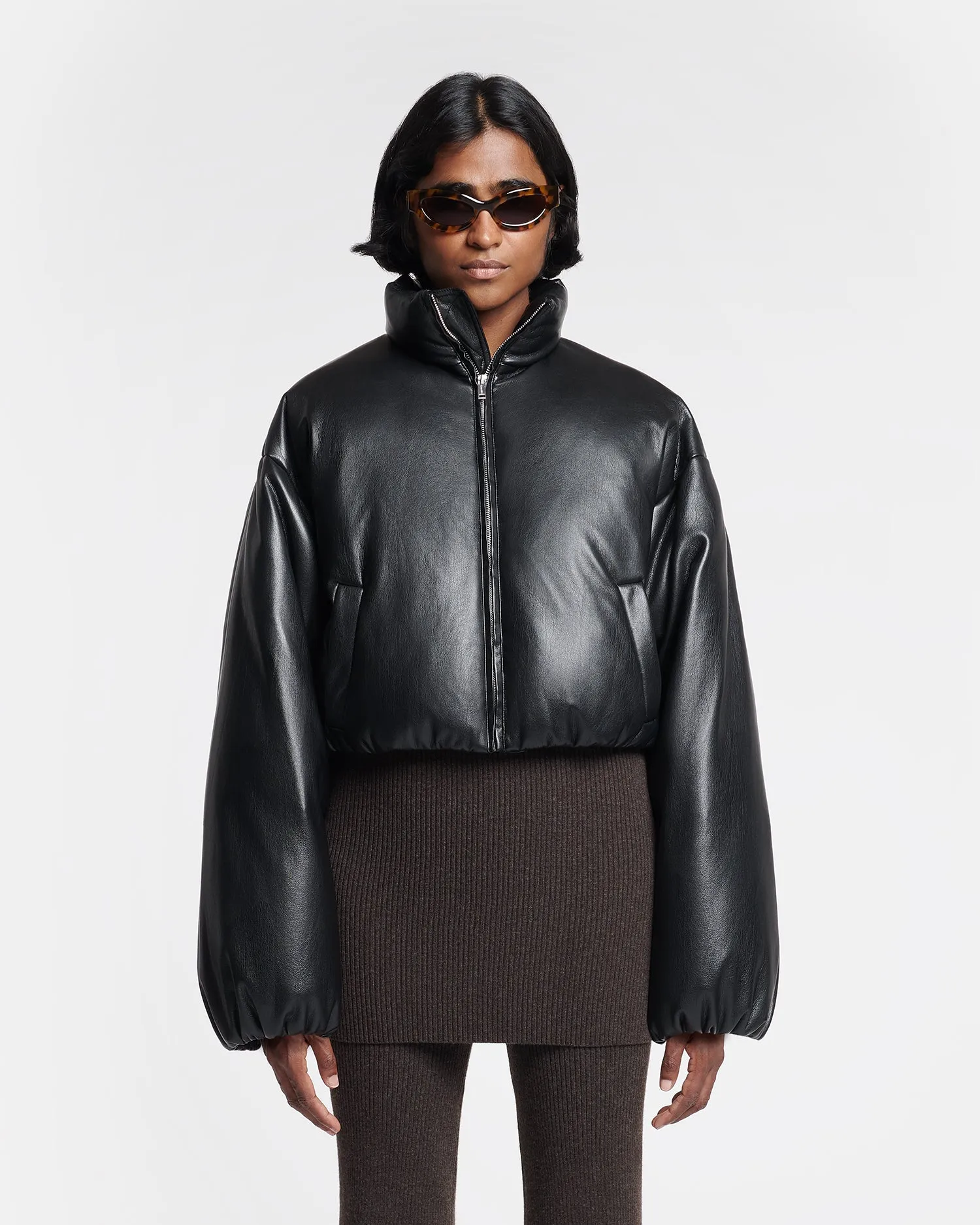 Lilima - Cropped Okobor™ Alt-Leather Puffer Jacket - Black