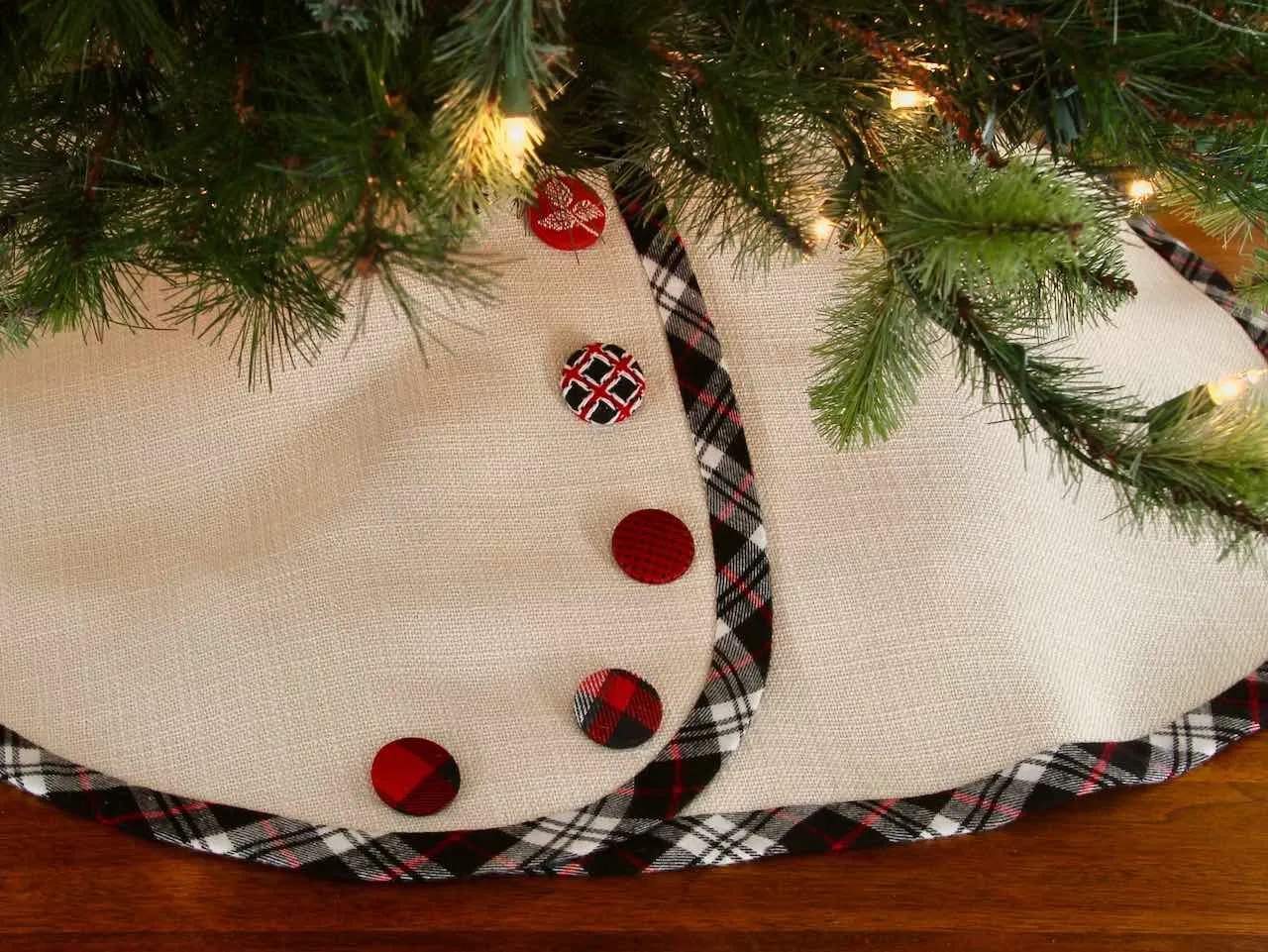 Linen Pencil Christmas Tree Skirt - Customize Banding and Buttons - Tabletop Christmas Tree Shipping Included