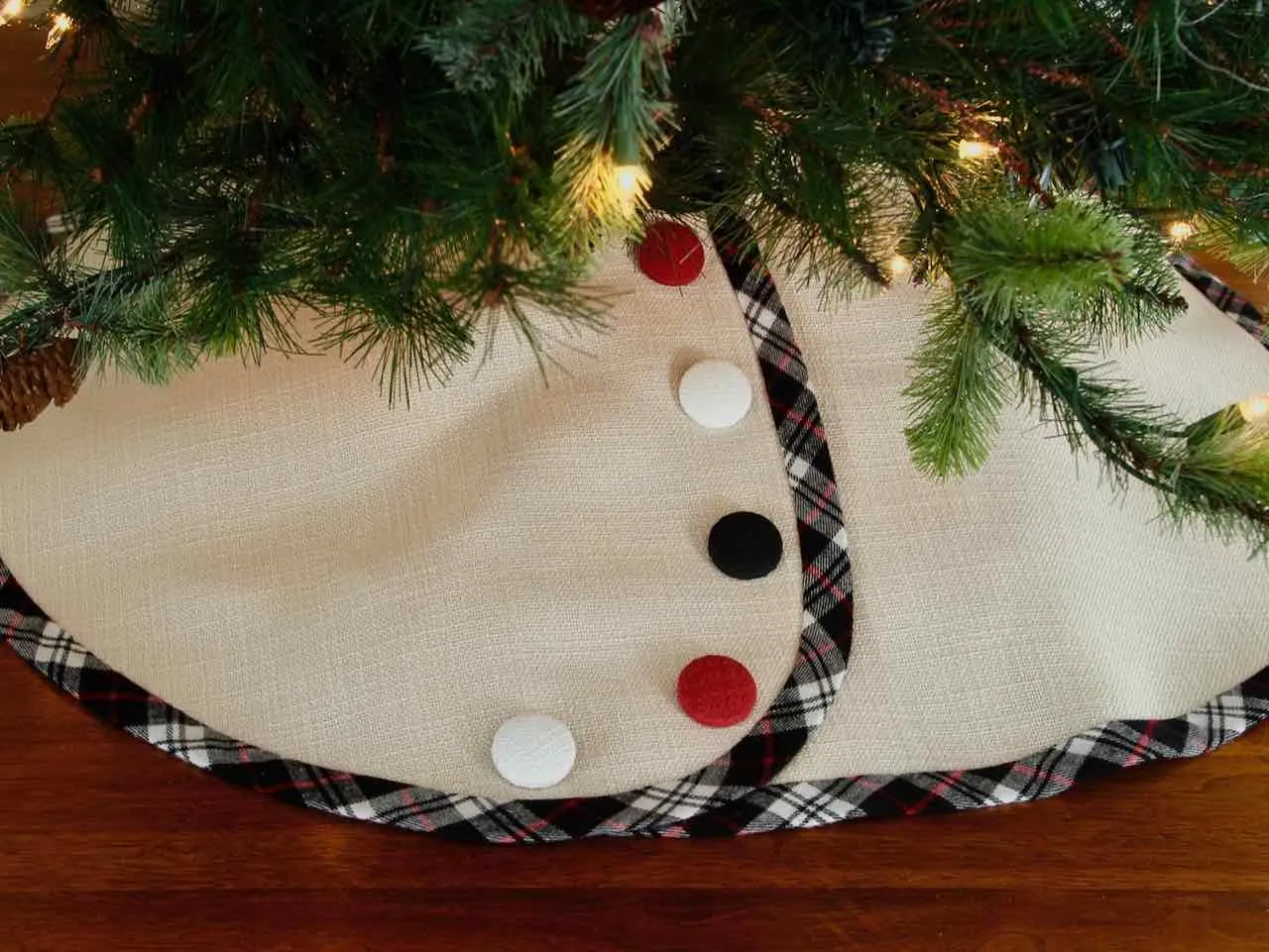 Linen Pencil Christmas Tree Skirt - Customize Banding and Buttons - Tabletop Christmas Tree Shipping Included