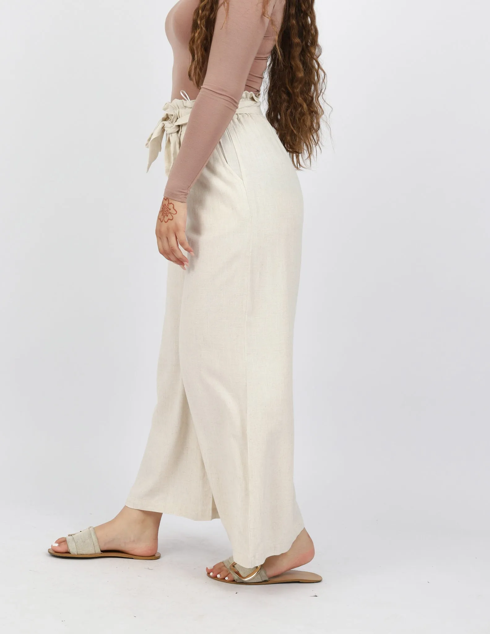 Linen Ruffle Top Pants Wide Leg