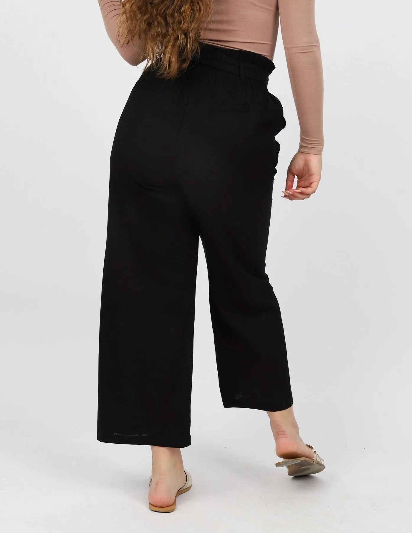 Linen Ruffle Top Pants Wide Leg