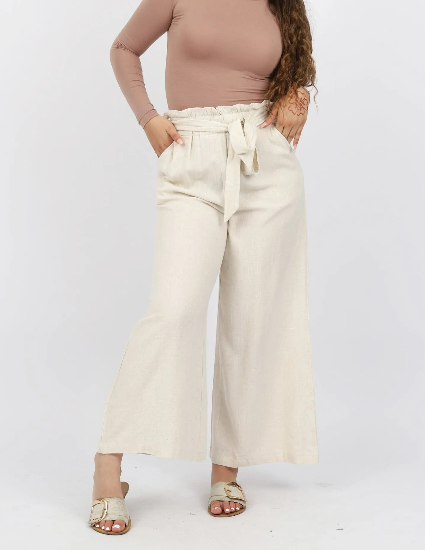 Linen Ruffle Top Pants Wide Leg