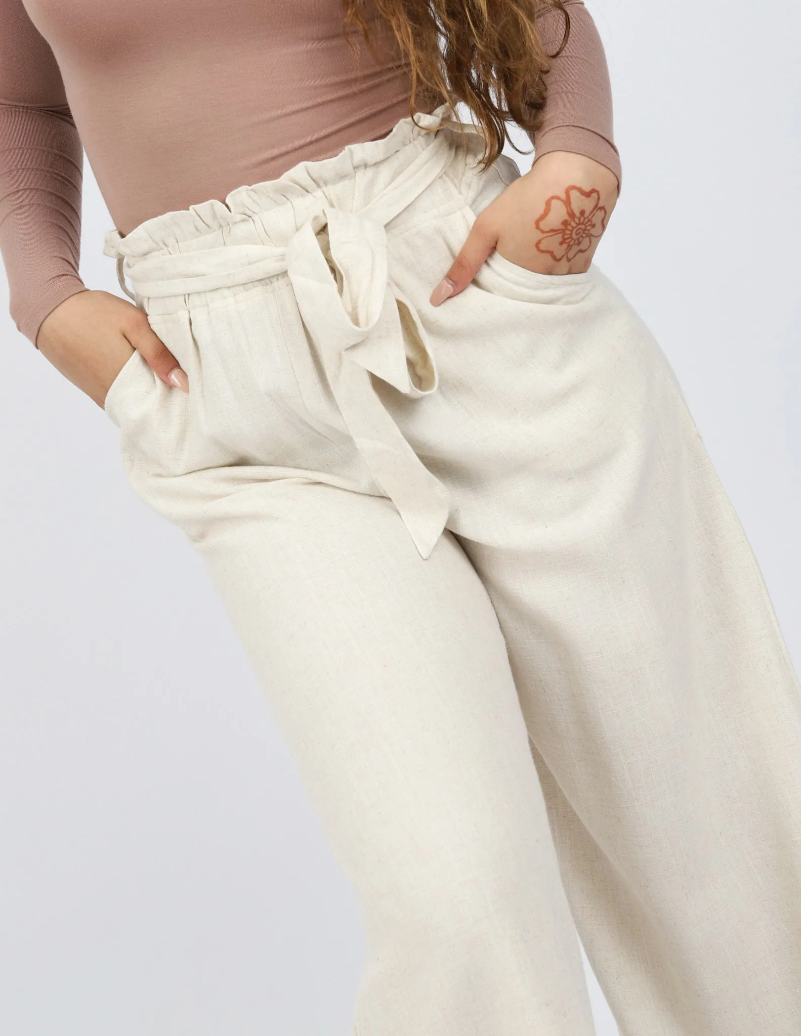 Linen Ruffle Top Pants Wide Leg