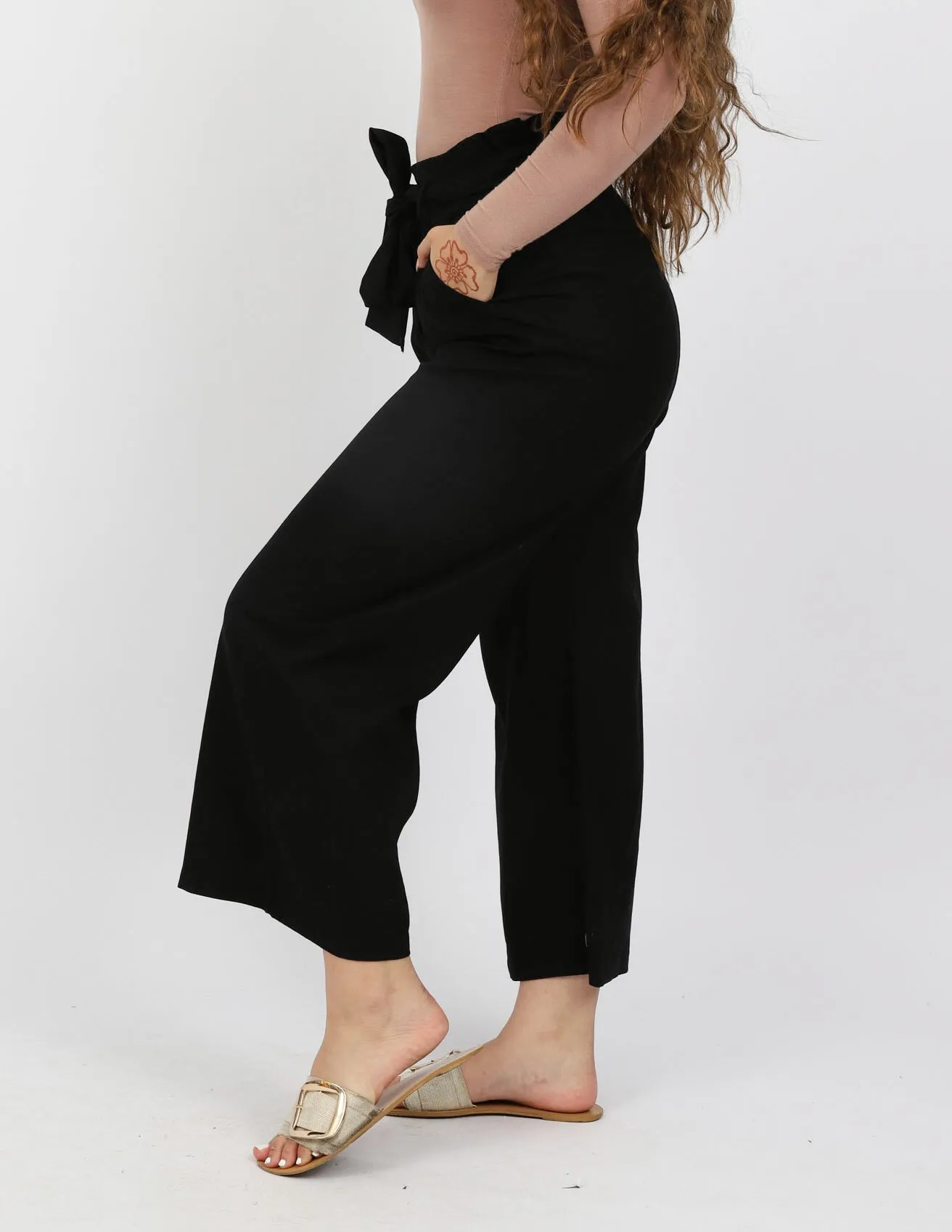 Linen Ruffle Top Pants Wide Leg