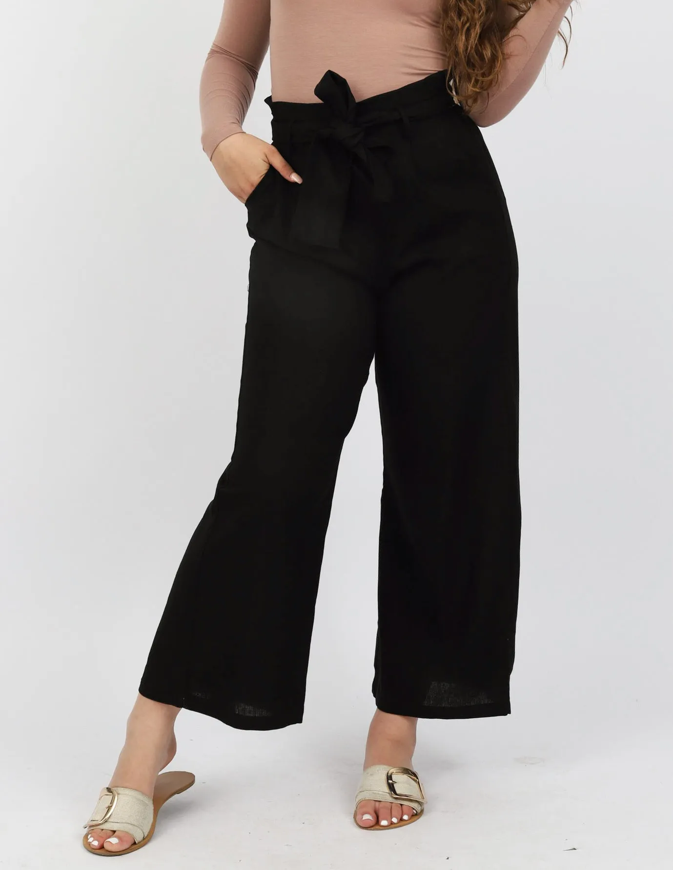 Linen Ruffle Top Pants Wide Leg