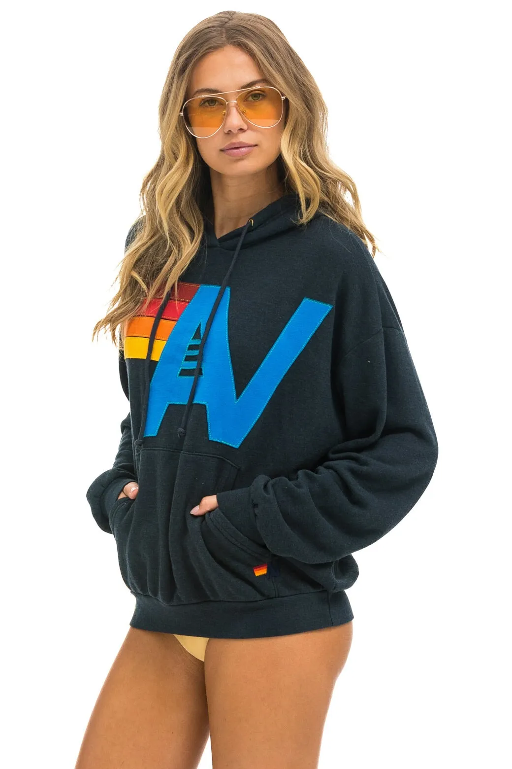 LOGO STITCH PULLOVER RELAXED HOODIE - CHARCOAL