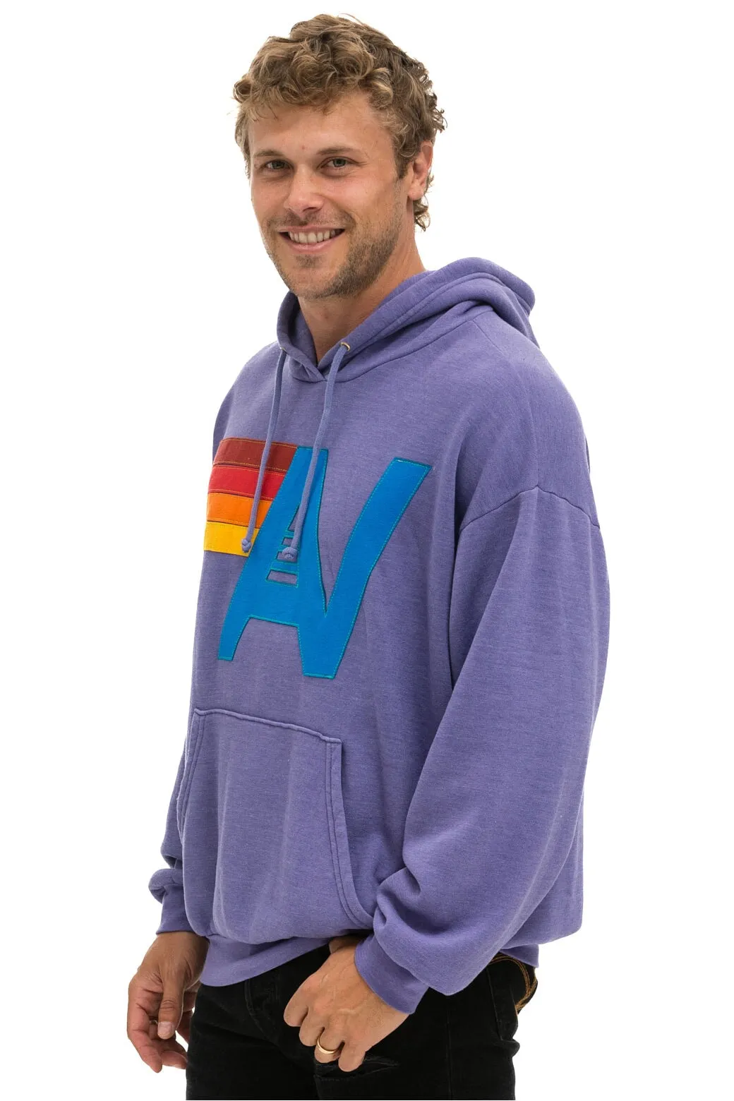 LOGO STITCH PULLOVER RELAXED HOODIE - LAVENDER