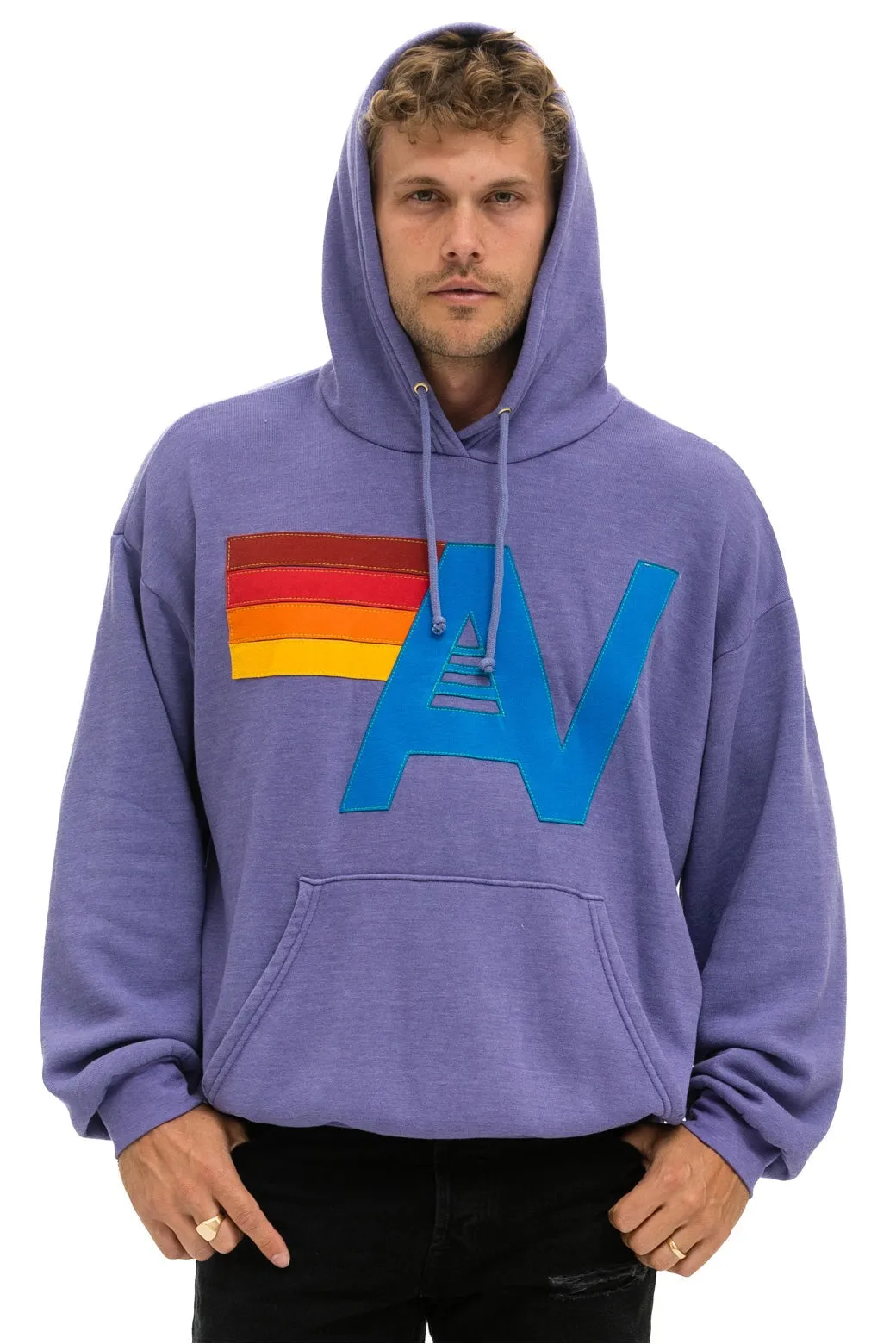 LOGO STITCH PULLOVER RELAXED HOODIE - LAVENDER