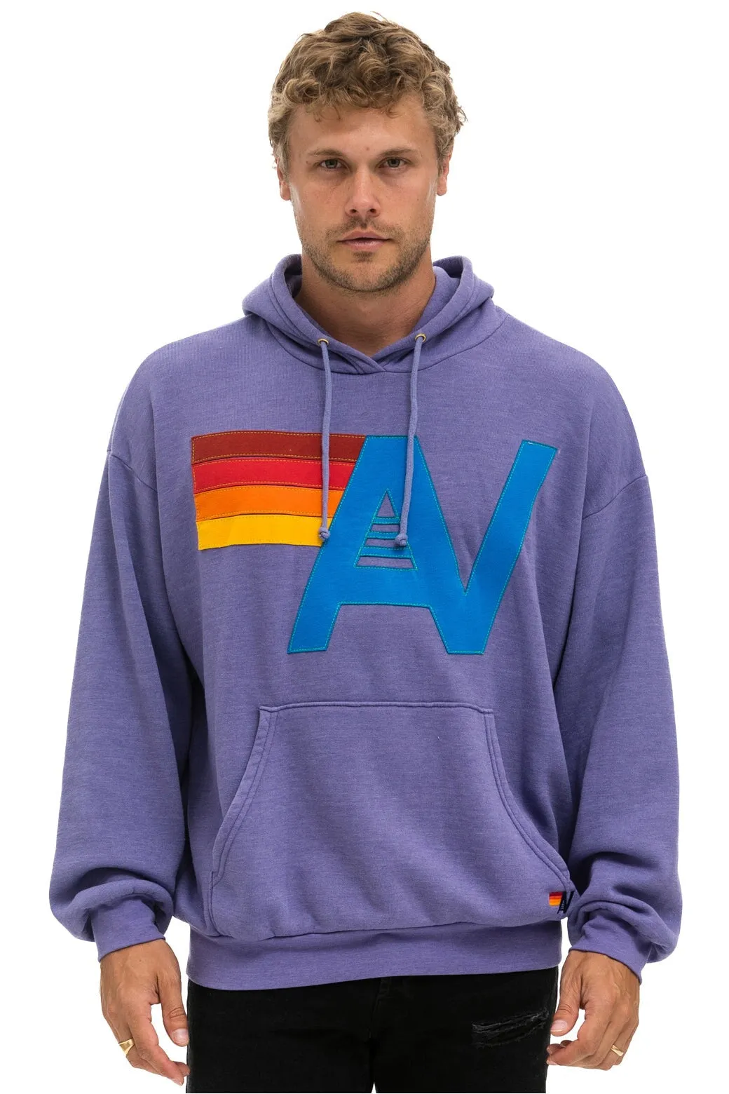 LOGO STITCH PULLOVER RELAXED HOODIE - LAVENDER