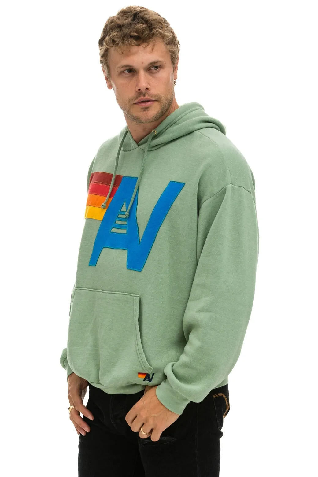 LOGO STITCH PULLOVER RELAXED HOODIE - SAGE