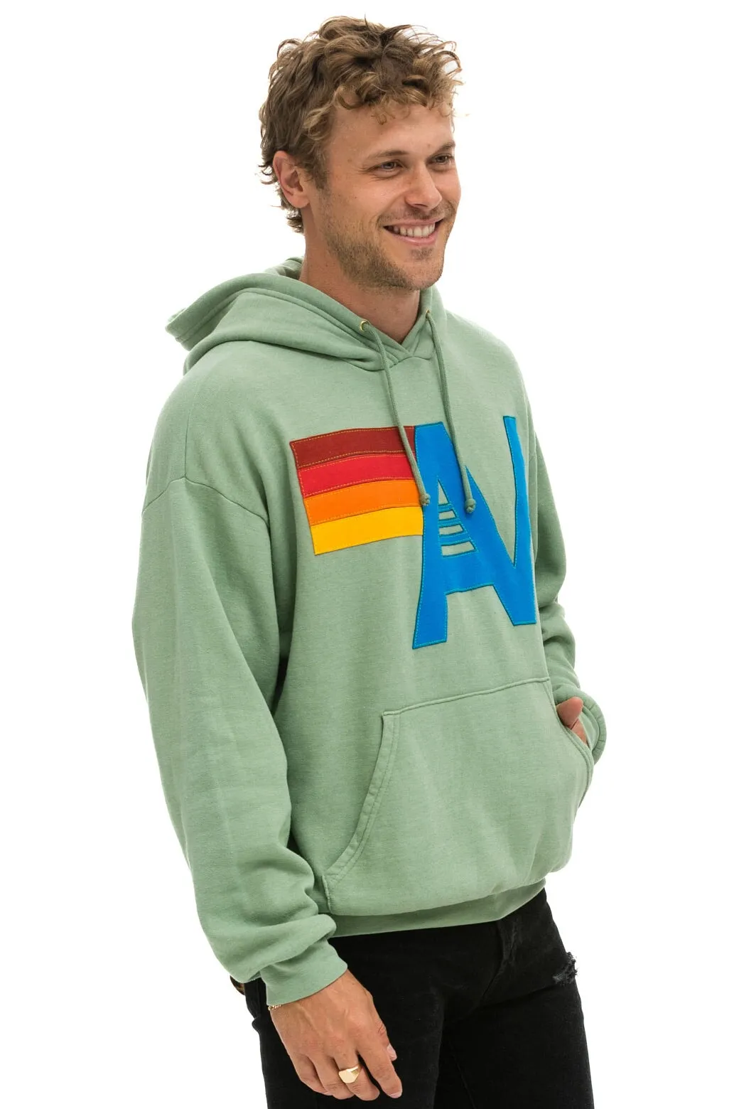 LOGO STITCH PULLOVER RELAXED HOODIE - SAGE