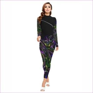 Mandala Skewed Womens Long-sleeved High-neck Jumpsuit With Zipper