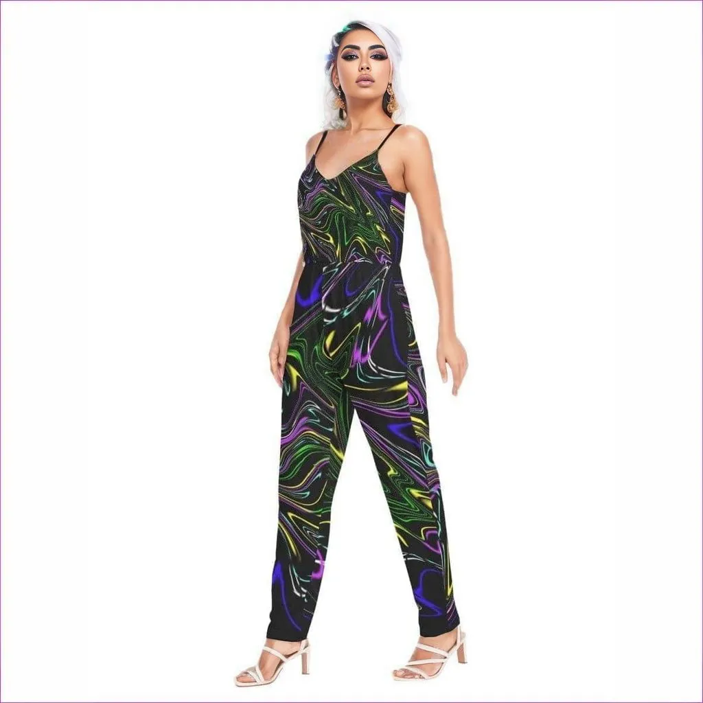 Mandala Skewed Womens V-neck Cami Jumpsuit