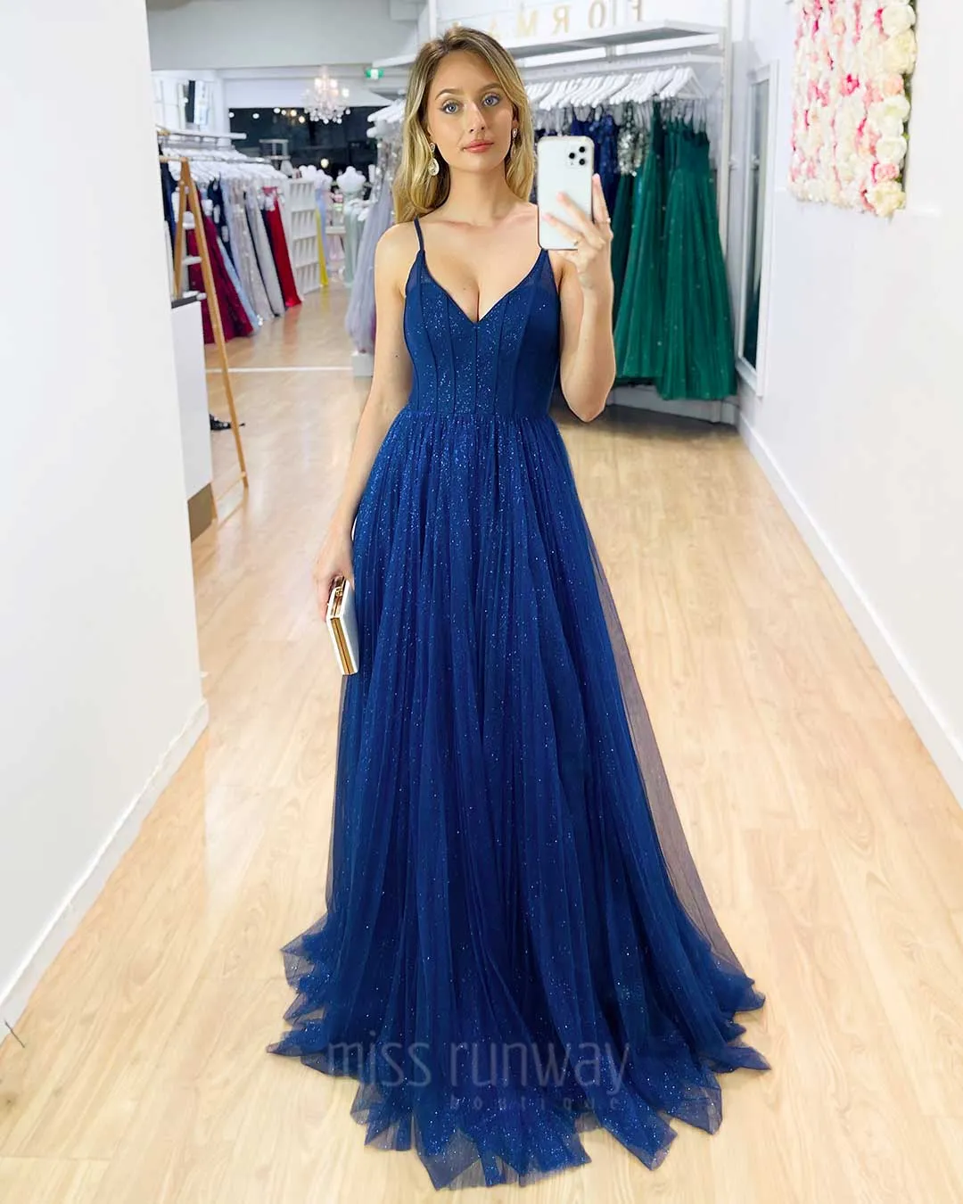 Masha Tulle Glitter Gown - Navy [HIRE]