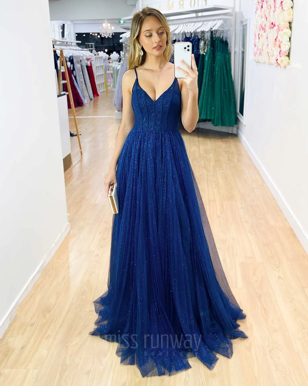 Masha Tulle Glitter Gown - Navy [HIRE]