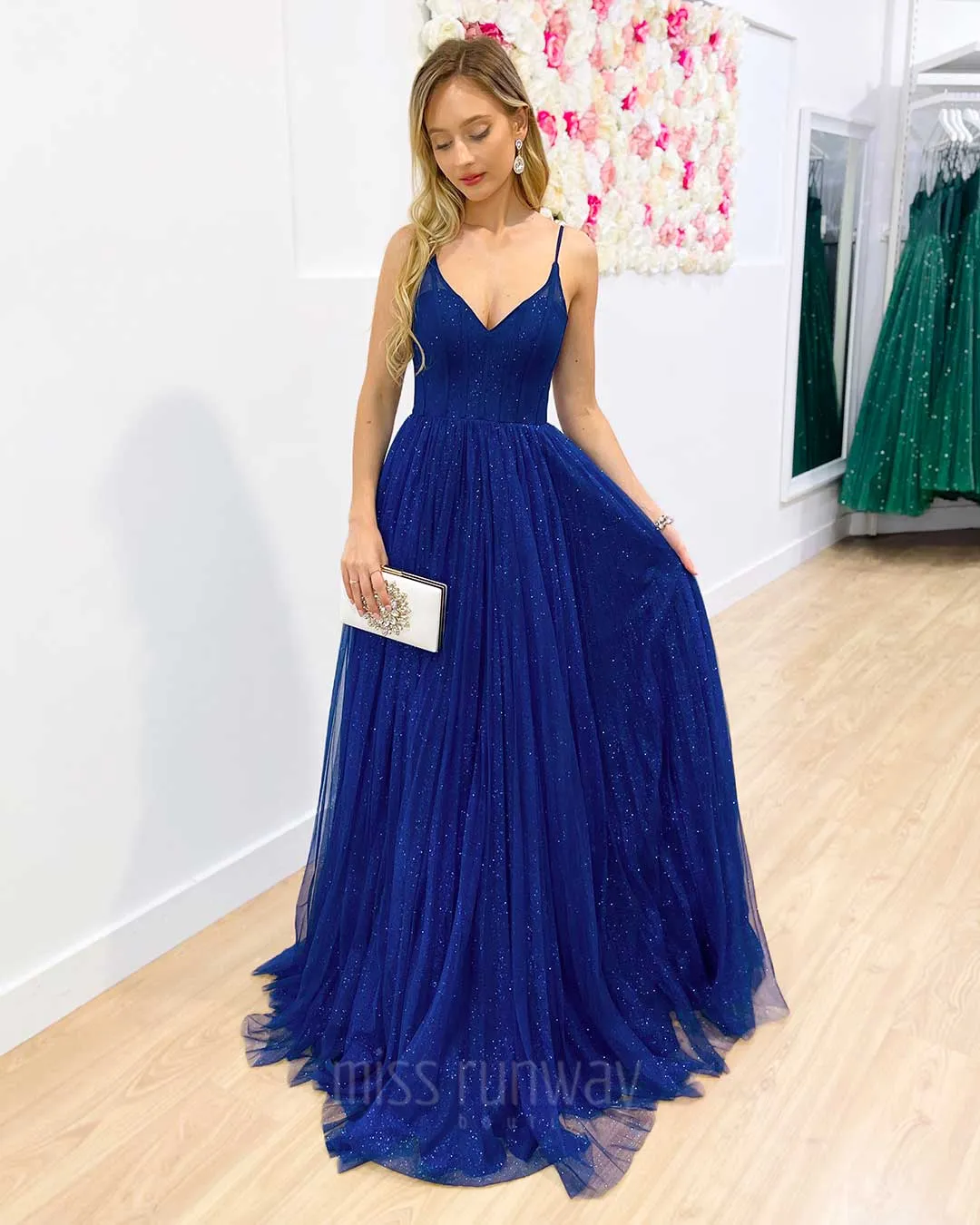 Masha Tulle Glitter Gown - Navy [HIRE]