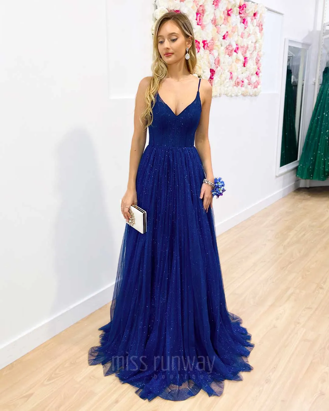 Masha Tulle Glitter Gown - Navy [HIRE]