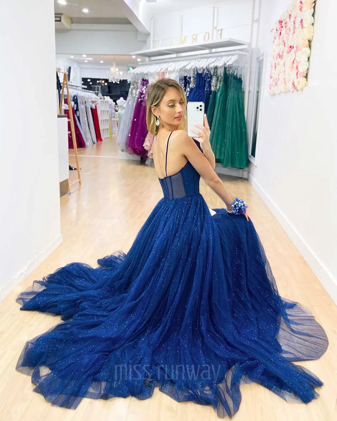 Masha Tulle Glitter Gown - Navy [HIRE]