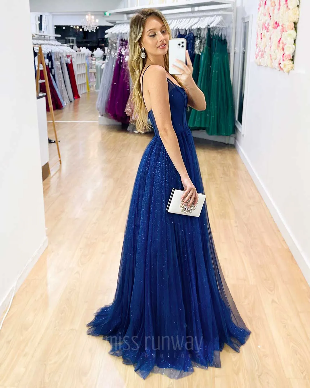 Masha Tulle Glitter Gown - Navy [HIRE]