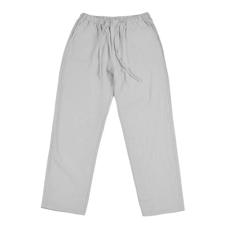 Mens Loose Casual Linen Trousers with Drawstring Pockets