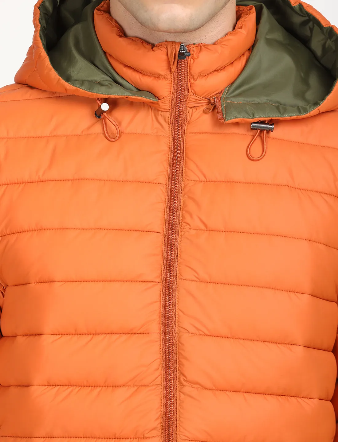 Men's Quilted Orange Hooded Puffer Jacket