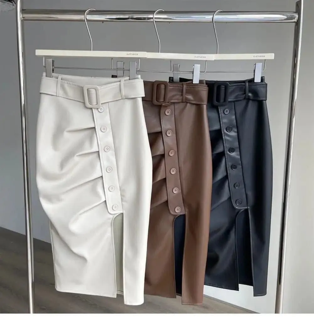 Mid-Length Genuine Sheepskin Leather Skirt - Casual A-Line Style