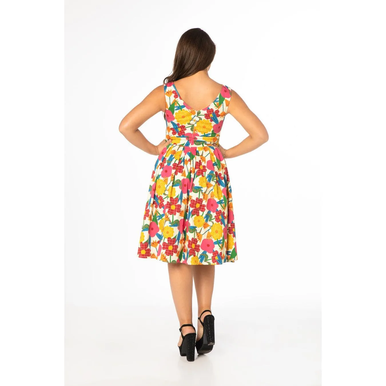 Miss Lulo Lily Swing Dress in 60s Floral Print