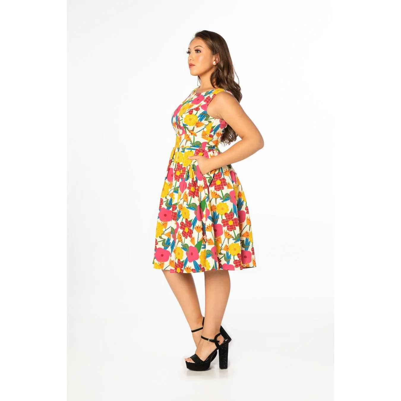 Miss Lulo Lily Swing Dress in 60s Floral Print