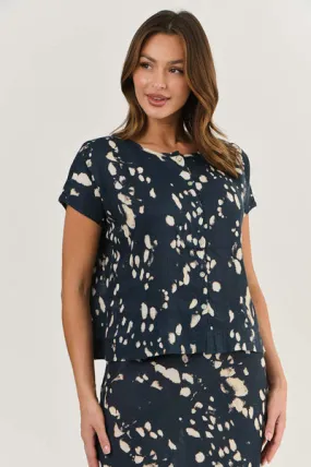 Naturals by O&J - Linen Short Sleeve Button Top-Universe