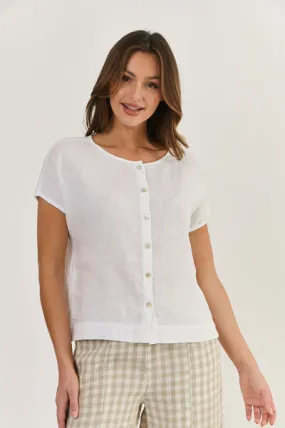 Naturals by O&J - Linen Short Sleeve Button Top-White