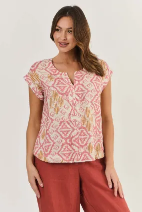 Naturals by O&J - Linen Short Sleeve Top-Ikat