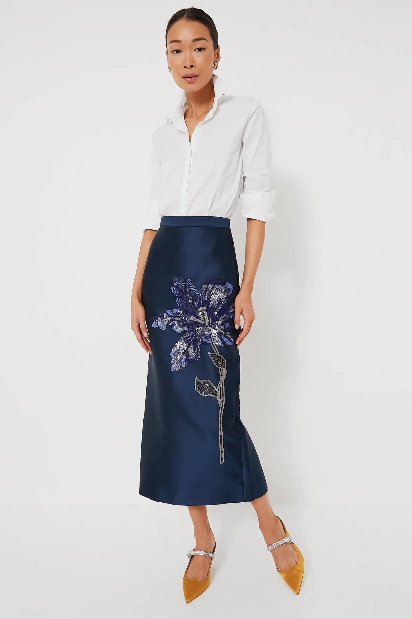 Navy Midi Length Pencil Skirt