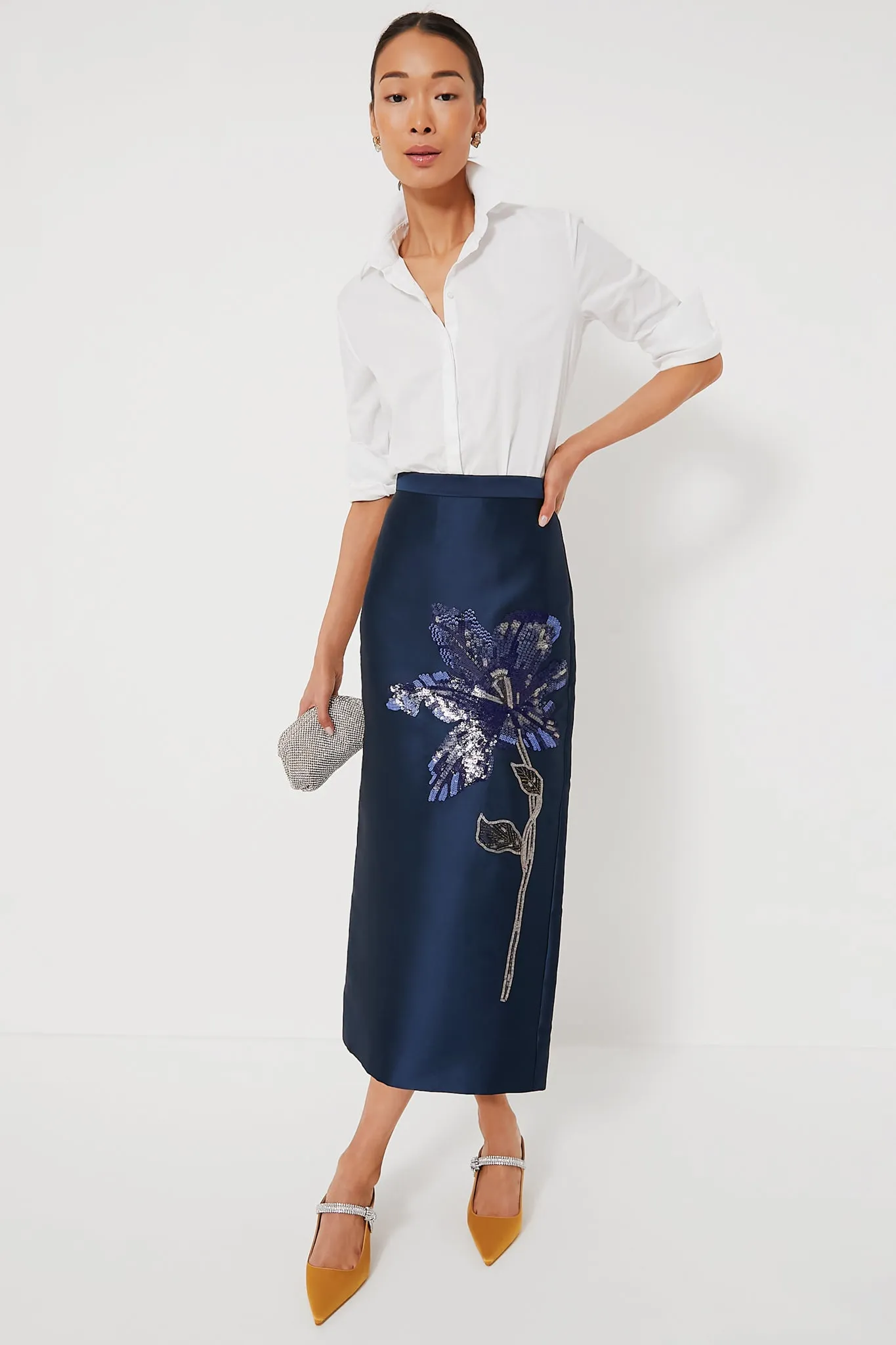 Navy Midi Length Pencil Skirt