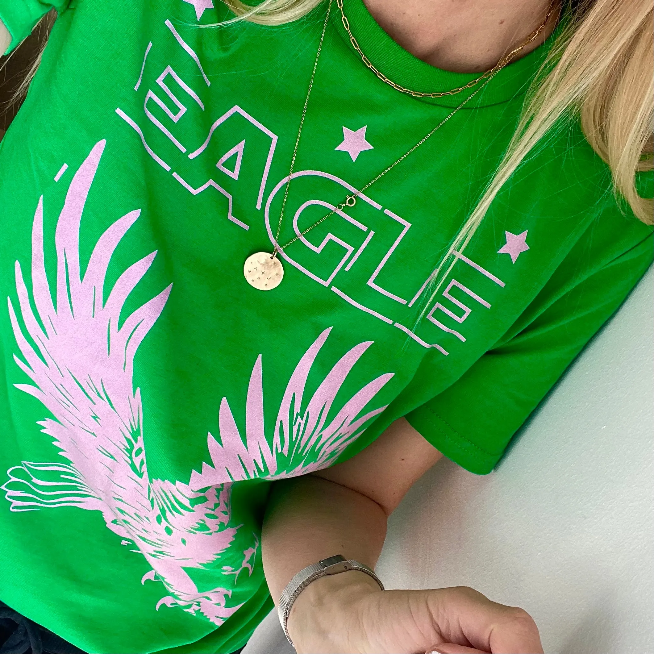 Neon green / pink Eagle tee *boyfriend fit*