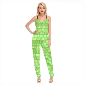 Neon Houndstooth Womens V-neck Cami Jumpsuit