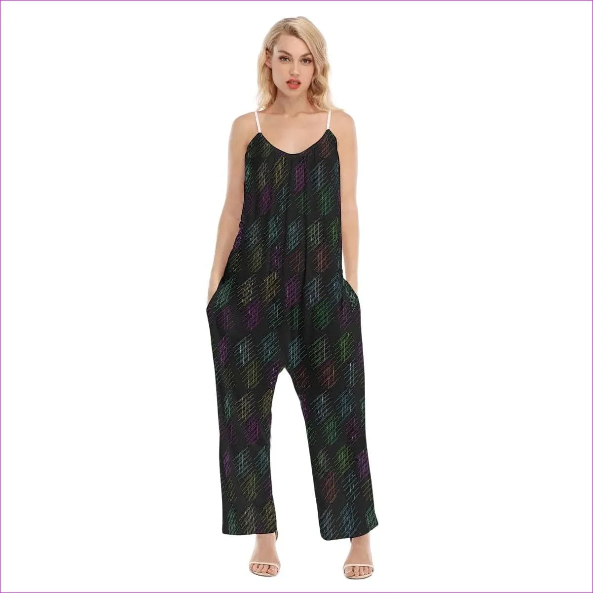 Neon Lines Womens Loose Cami Jumpsuit