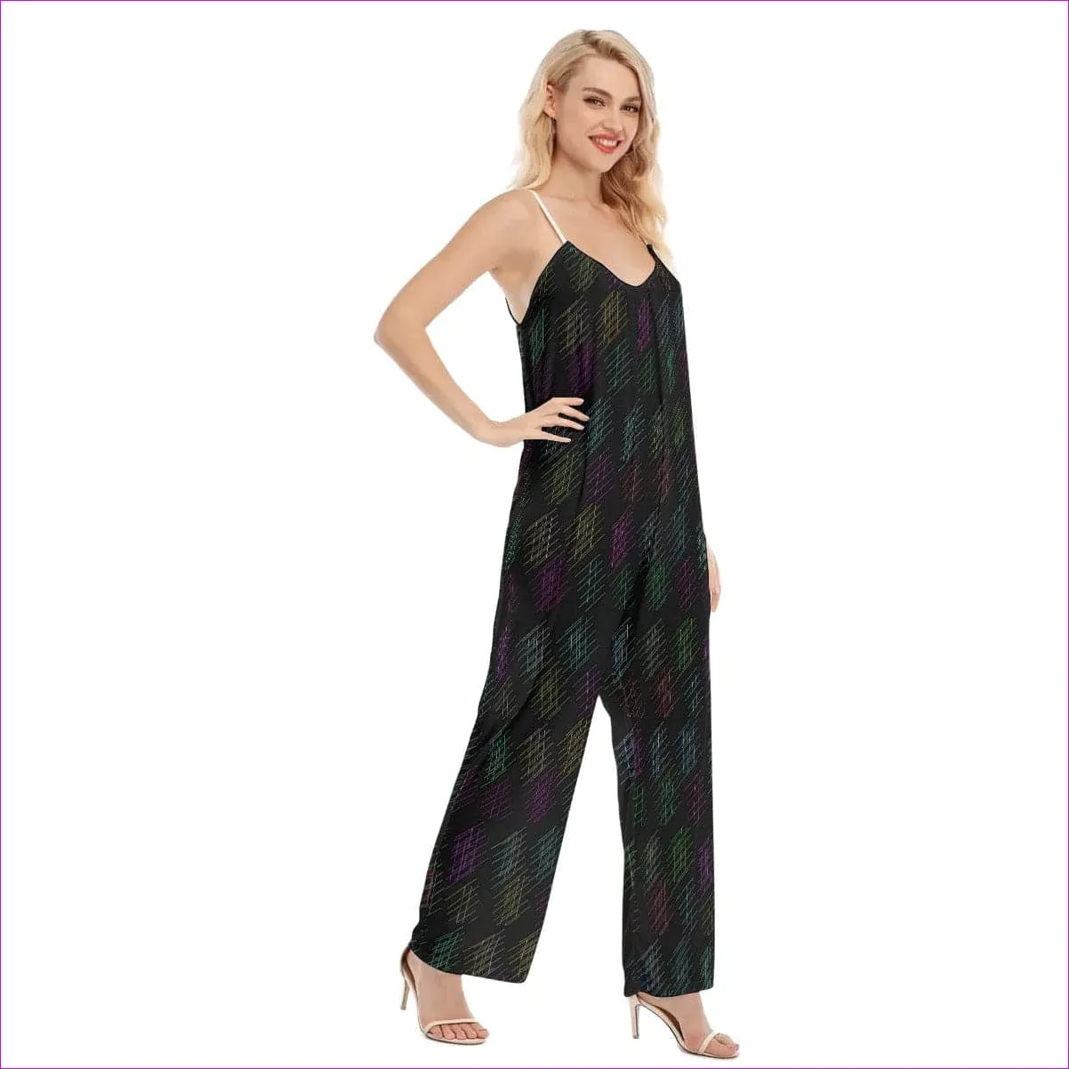 Neon Lines Womens Loose Cami Jumpsuit