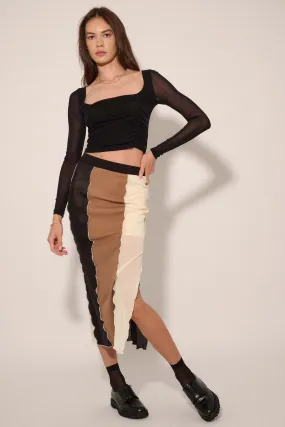 Neutral Territory Colorblock Mesh Midi Skirt