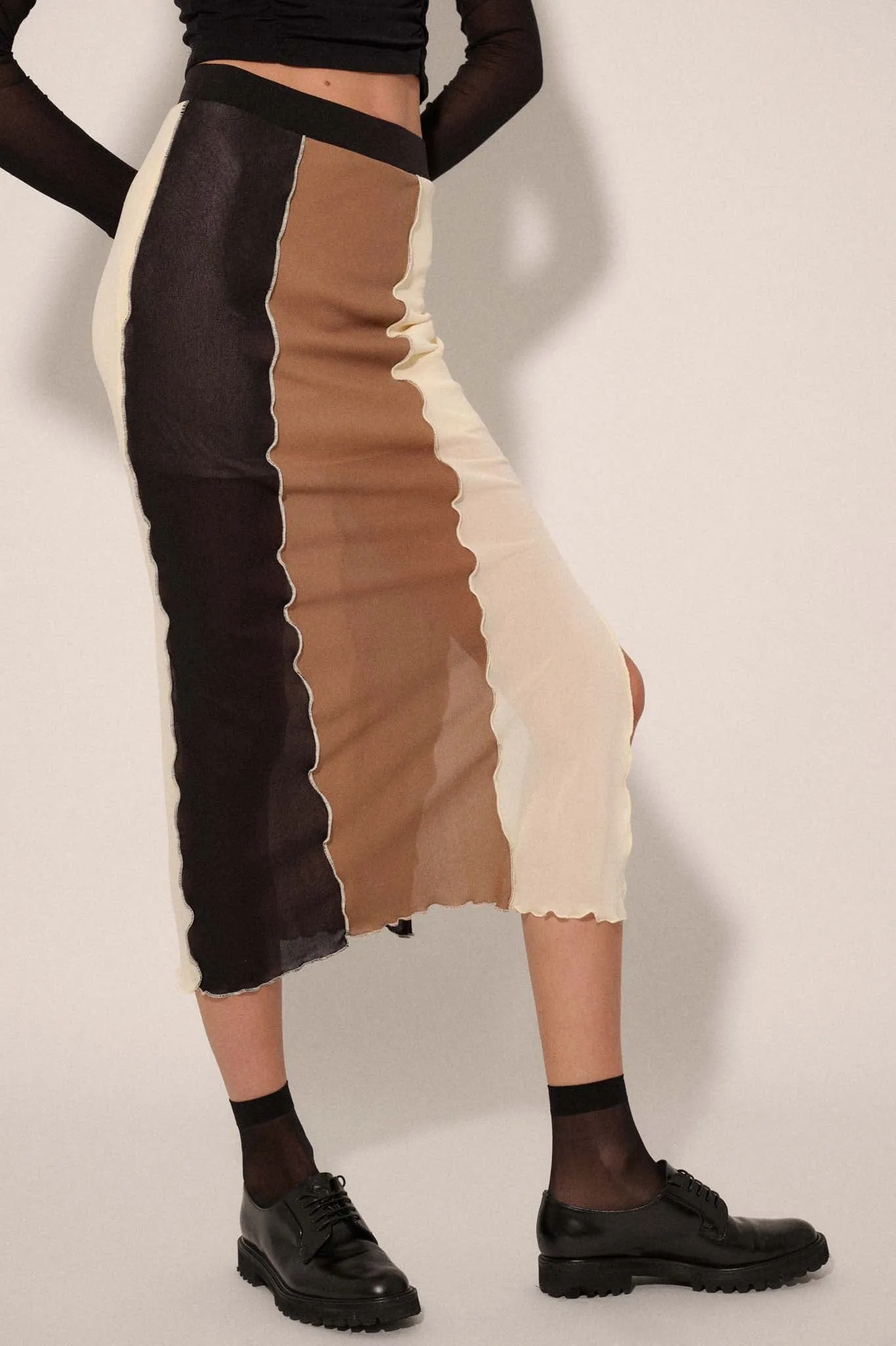 Neutral Territory Colorblock Mesh Midi Skirt