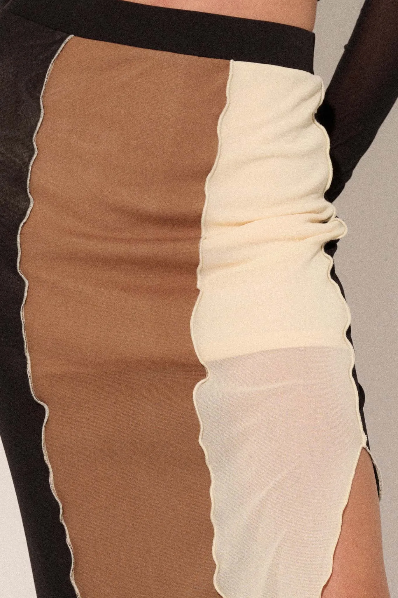 Neutral Territory Colorblock Mesh Midi Skirt