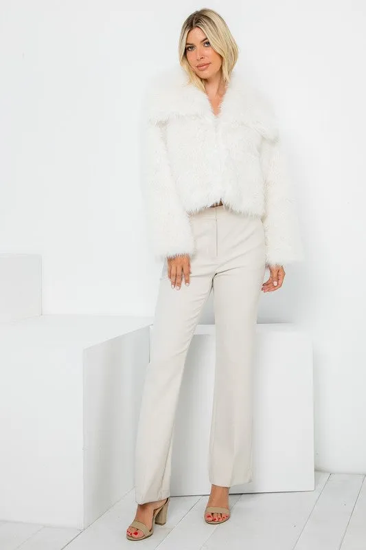 NEW!! Knock Out Cropped Faux Fur Jacket in Winter White