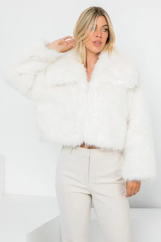 NEW!! Knock Out Cropped Faux Fur Jacket in Winter White