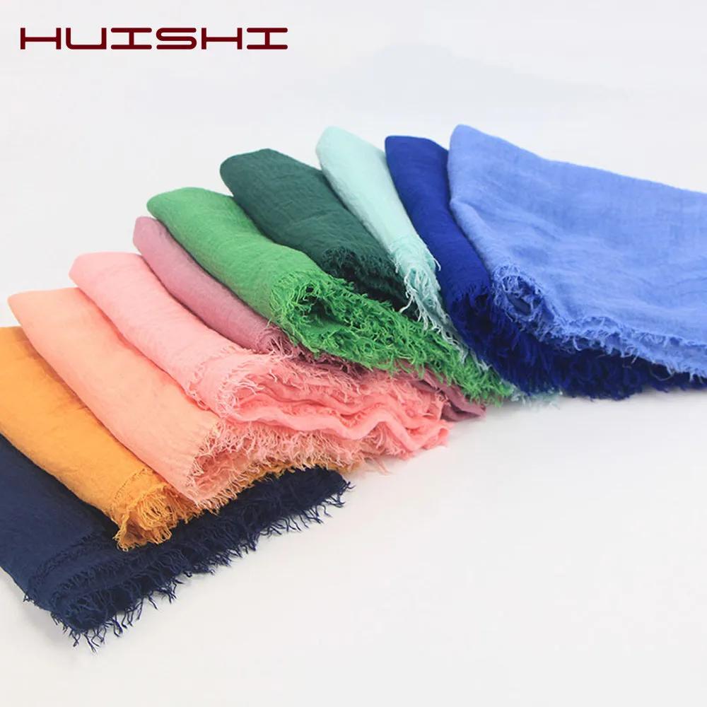 New Women Crinkle Scarf Hijab Plain Maxi Headscarf Crimp Scarves Shawl Ruffle UK