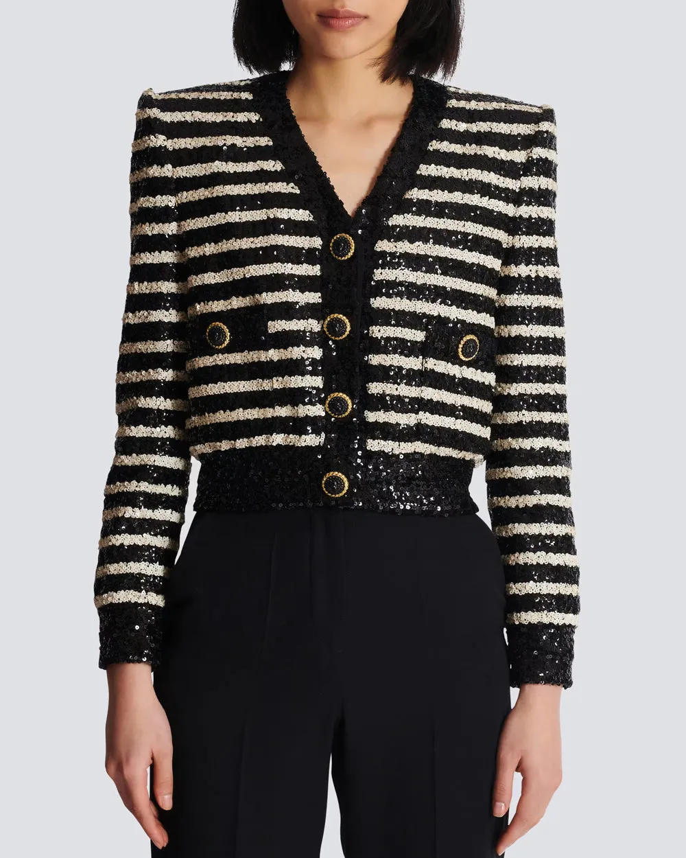 Noir and Blanc Stripe Glittered Jacket