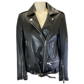 Nour Hammour Black Lambskin Leather Moto Zip Jacket