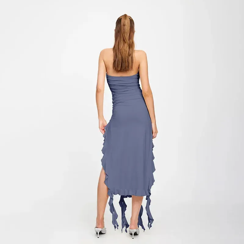 Off Sexy Ruffles Shoulder Holiday 2024 Strapless Beach Elegant Slim Fit Dress