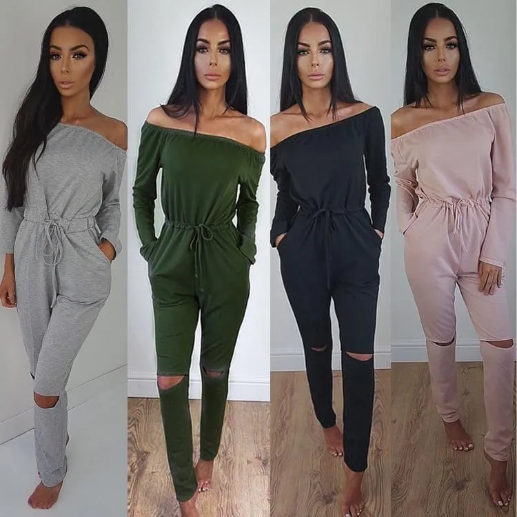 Off The Shoulder Long Sleeve Jumpsuit