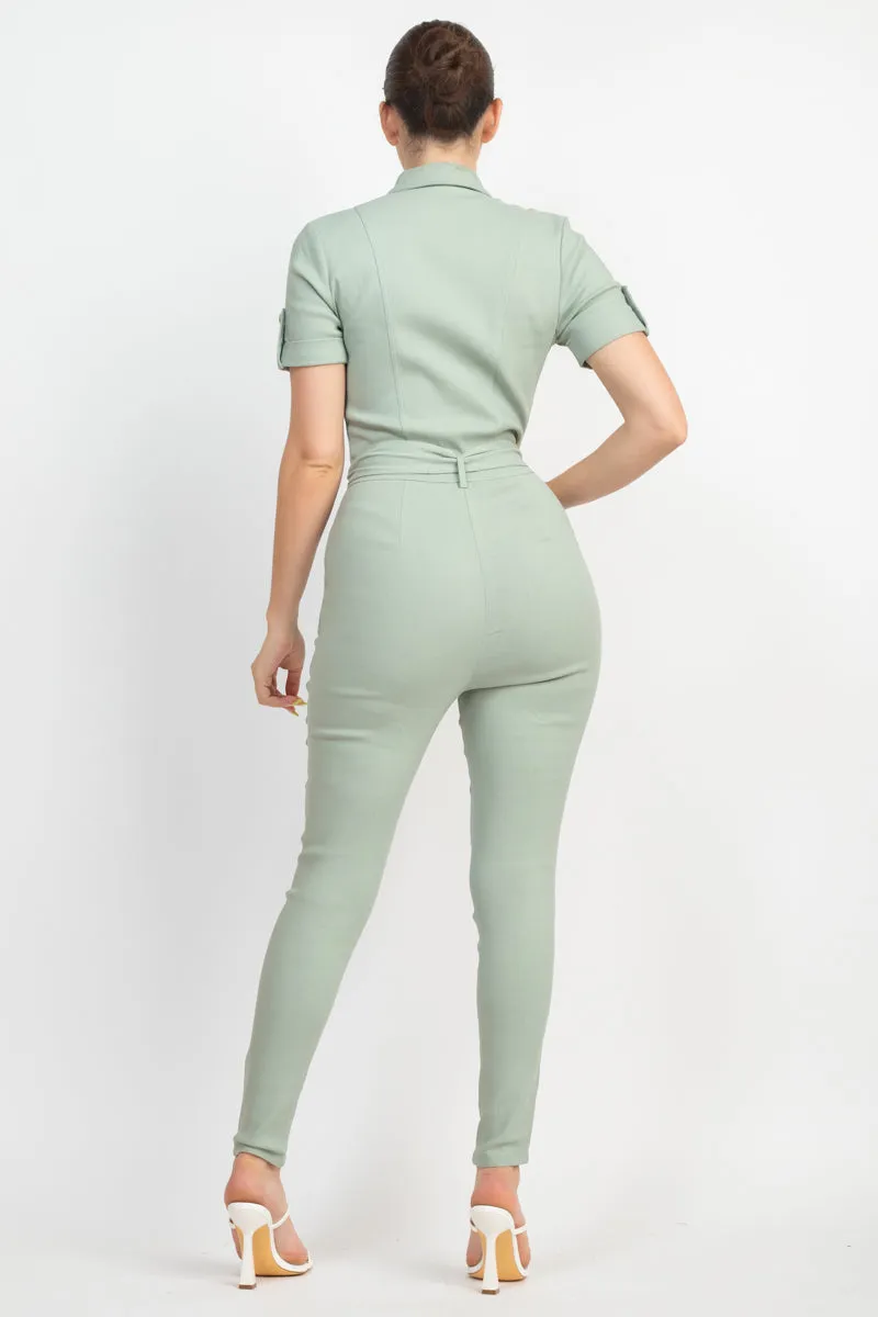 Office Approved Collared Waist-tie Buttoned Jumpsuit - 4 colors - Ships from The US